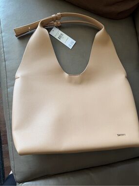 DKNY Beige Pebbled Leather Shoulder Hobo